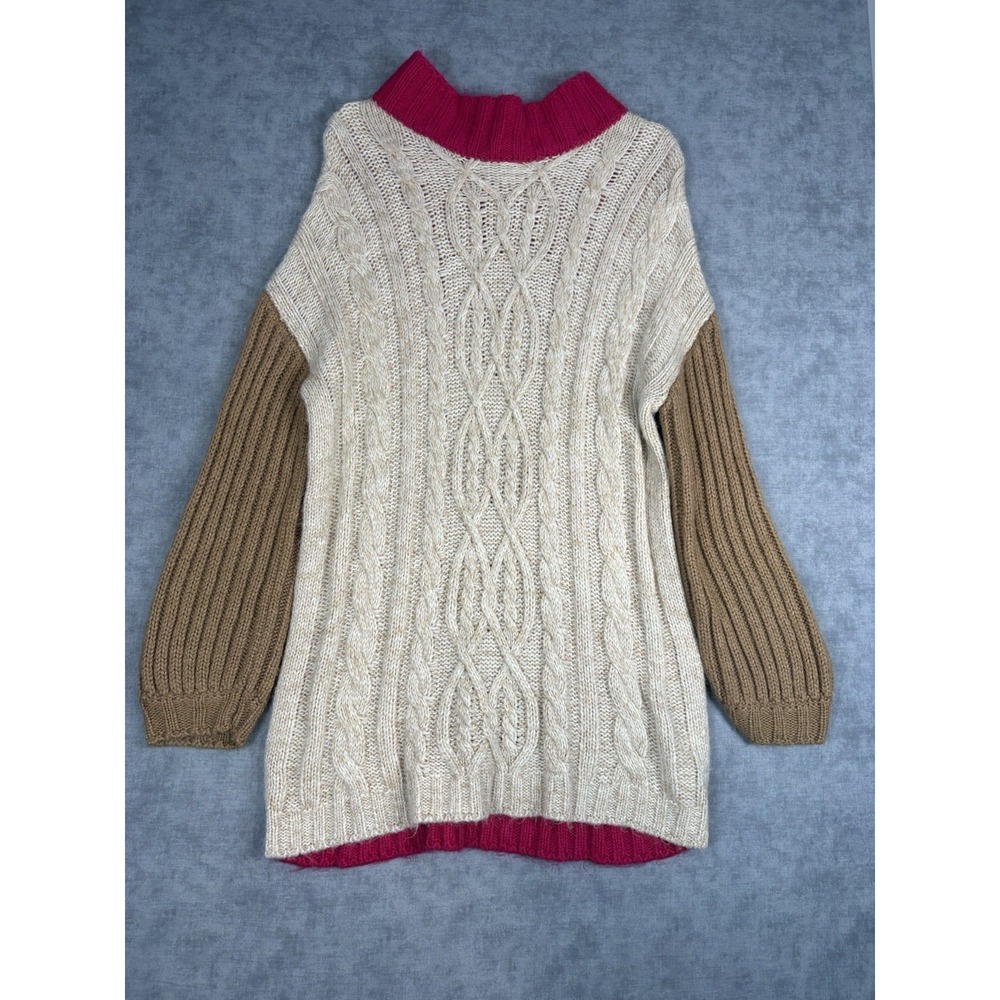 Moon River Women M Chunky Cable Knit Sweater Oversized Colorblock Mock Neck Cozy
